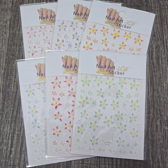 6 Pack Nail Art Flower Sticker & 2 Pack Resin Flowers Bows Pearls 3D Nail Charms - Picture 3 of 4